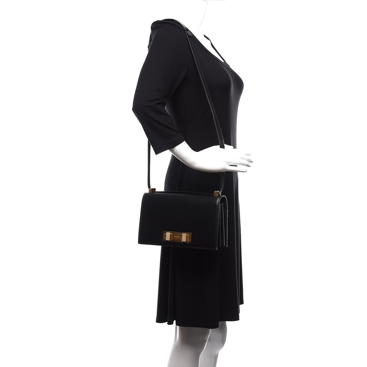 Smooth Calfskin Medium Domino Shoulder Bag Black