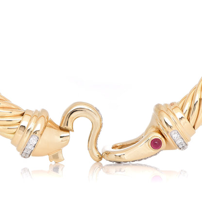David Yurman 18K Yellow Gold Diamond Ruby 9mm Cable Buckle Bracelet 6 of 6