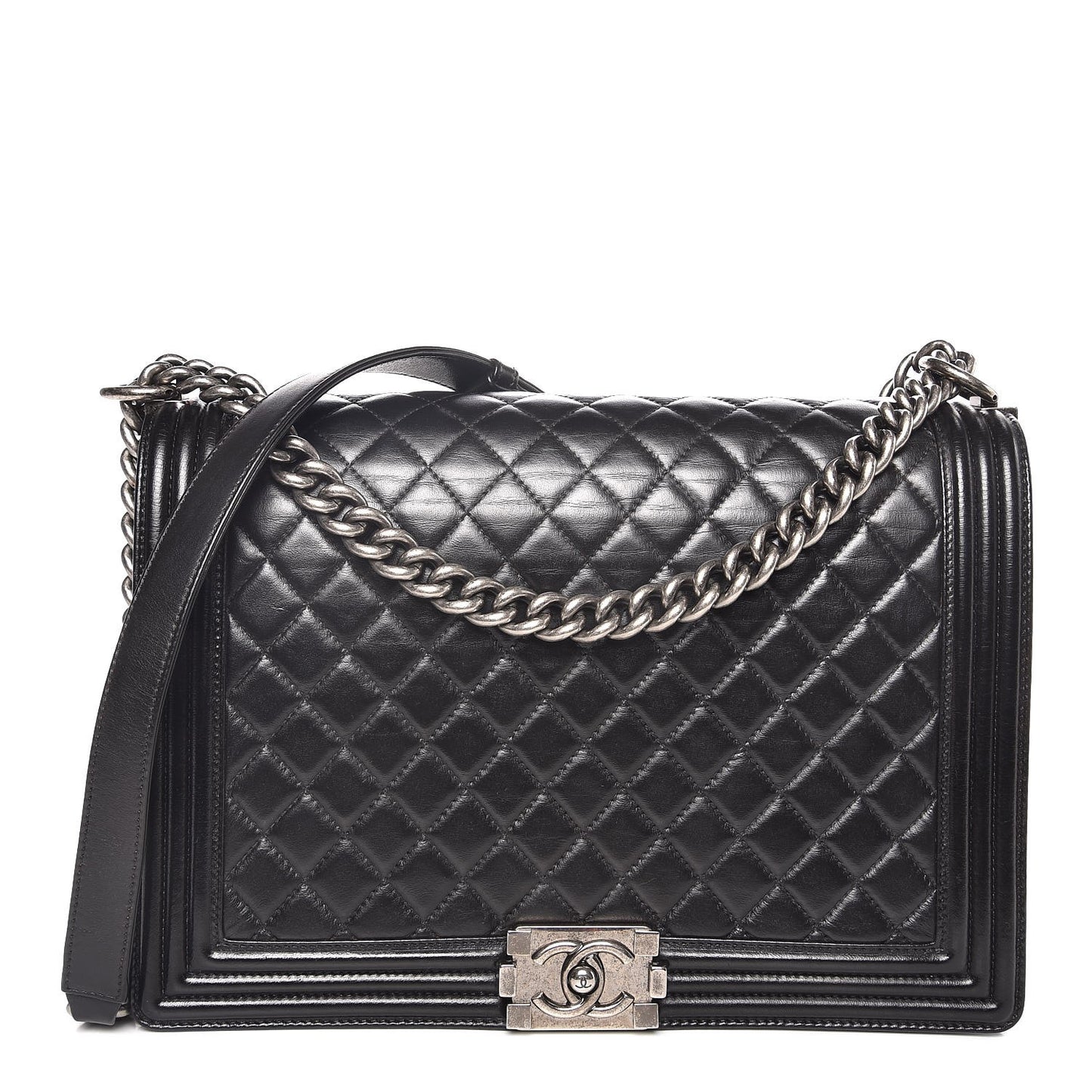 Lambskin Quilted Large Boy Flap Black