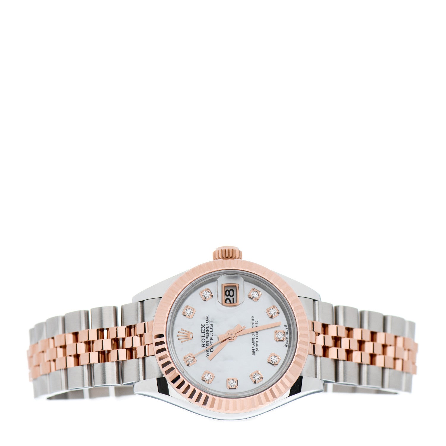 Rolex Stainless Steel 18K Everose Gold Diamond Mother of Pearl 28mm Oyster Perpetual Datejust Watch 279171 2 of 5