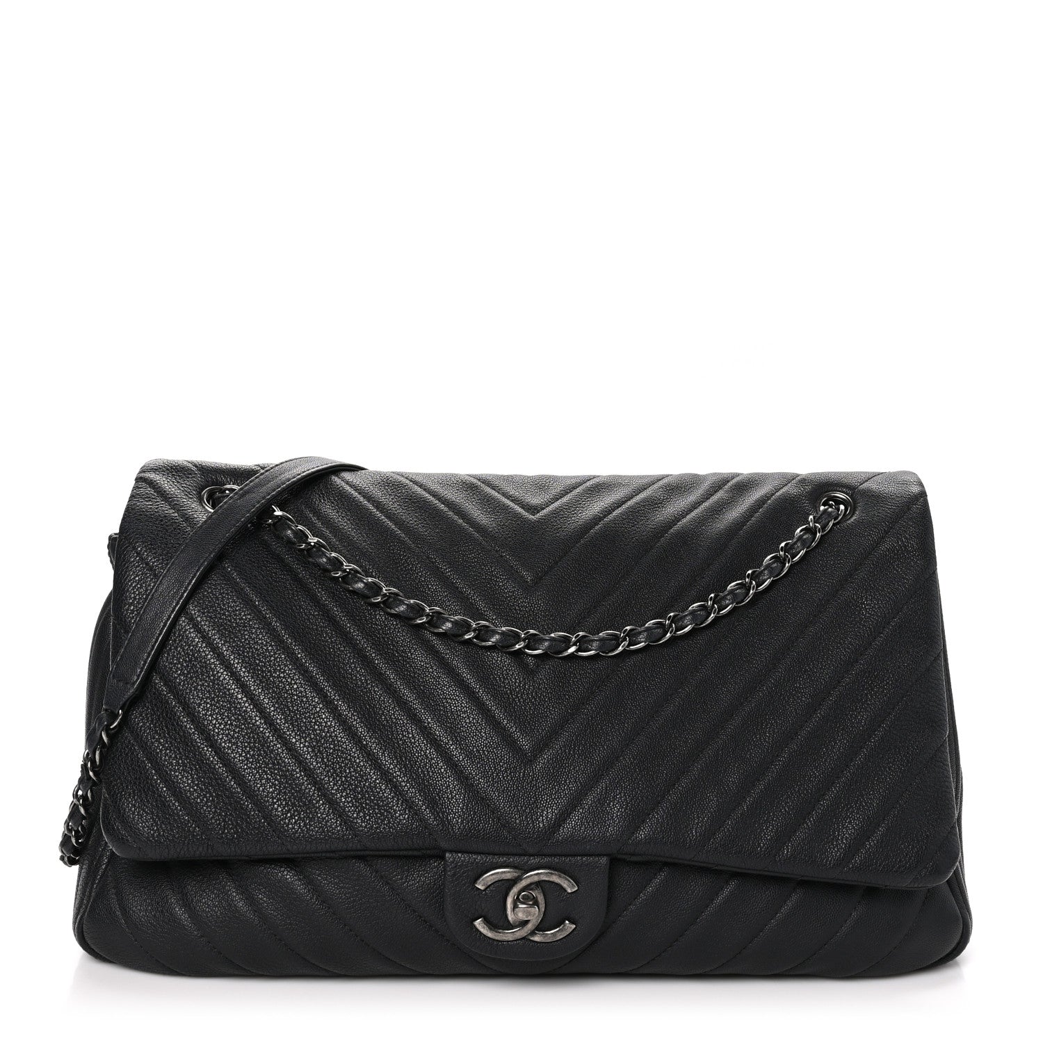 Chanel Calfskin Chevron Quilted XXL Travel Flap Bag Black 1 of 11
