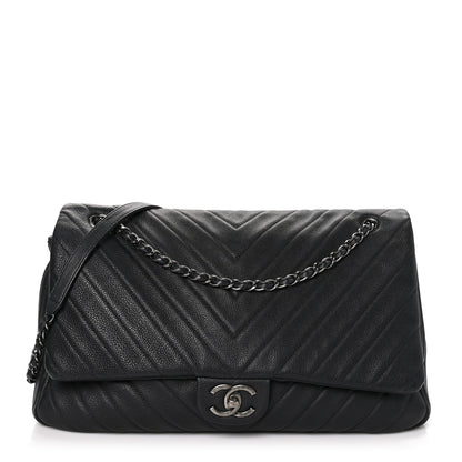 Chanel Calfskin Chevron Quilted XXL Travel Flap Bag Black 1 of 11