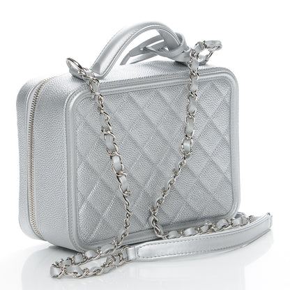 Chanel Metallic Caviar Quilted Medium CC Filigree Vanity Case Silver 4 of 9