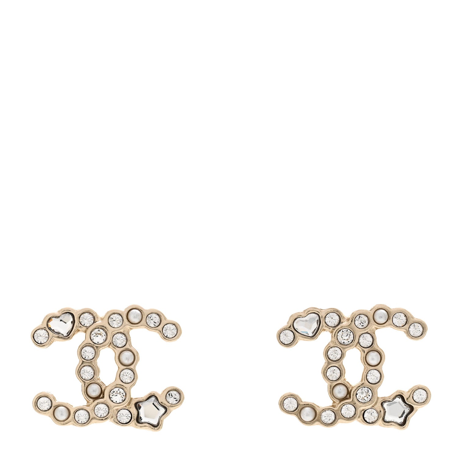 Chanel Crystal CC Star Heart Earrings Gold 1 of 5