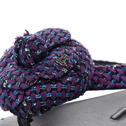 Chanel Tweed Quilted Camellia Thong Sandals 39 Purple Blue Black 10 of 10