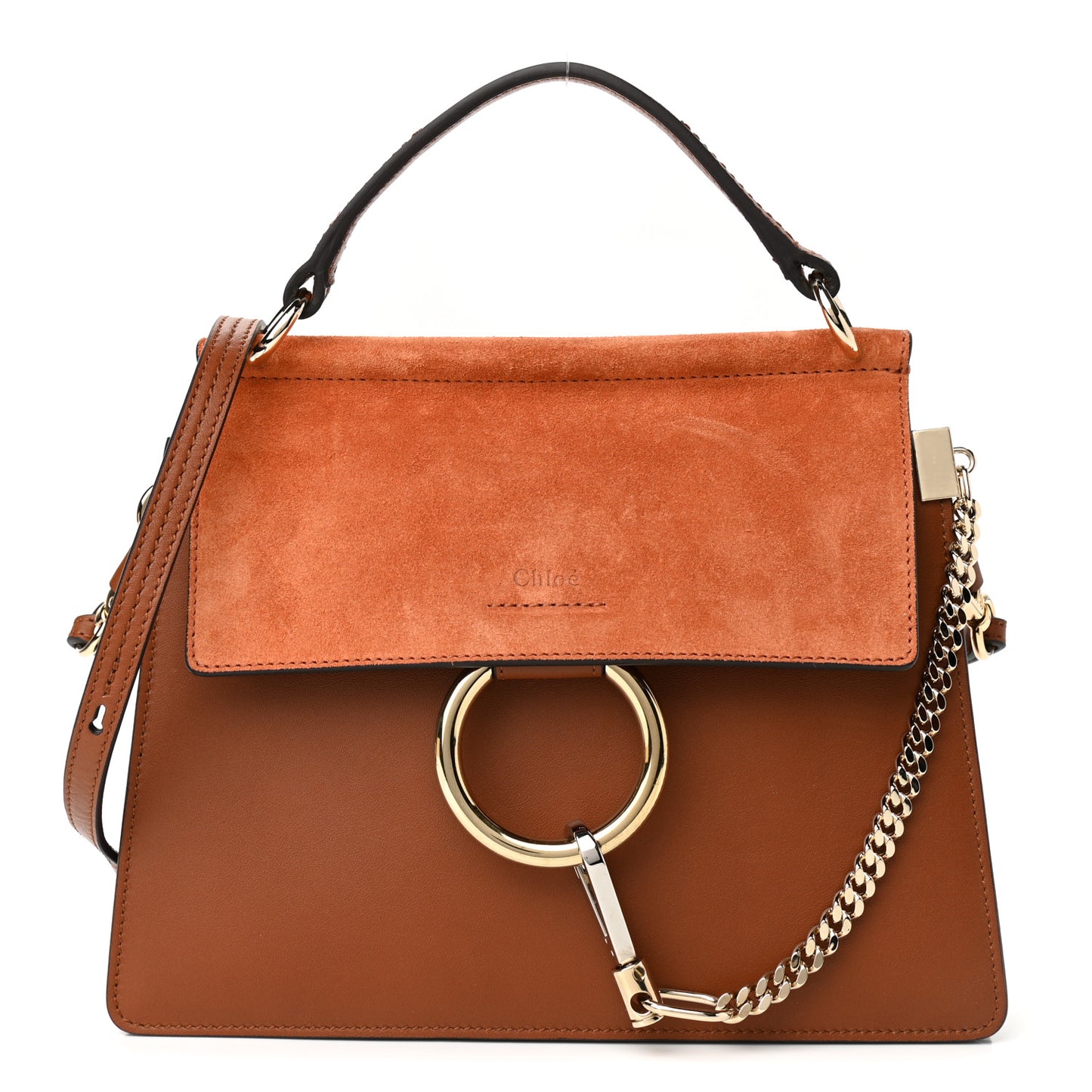 Suede Calfskin Small Faye Top Handle Bag Tobacco