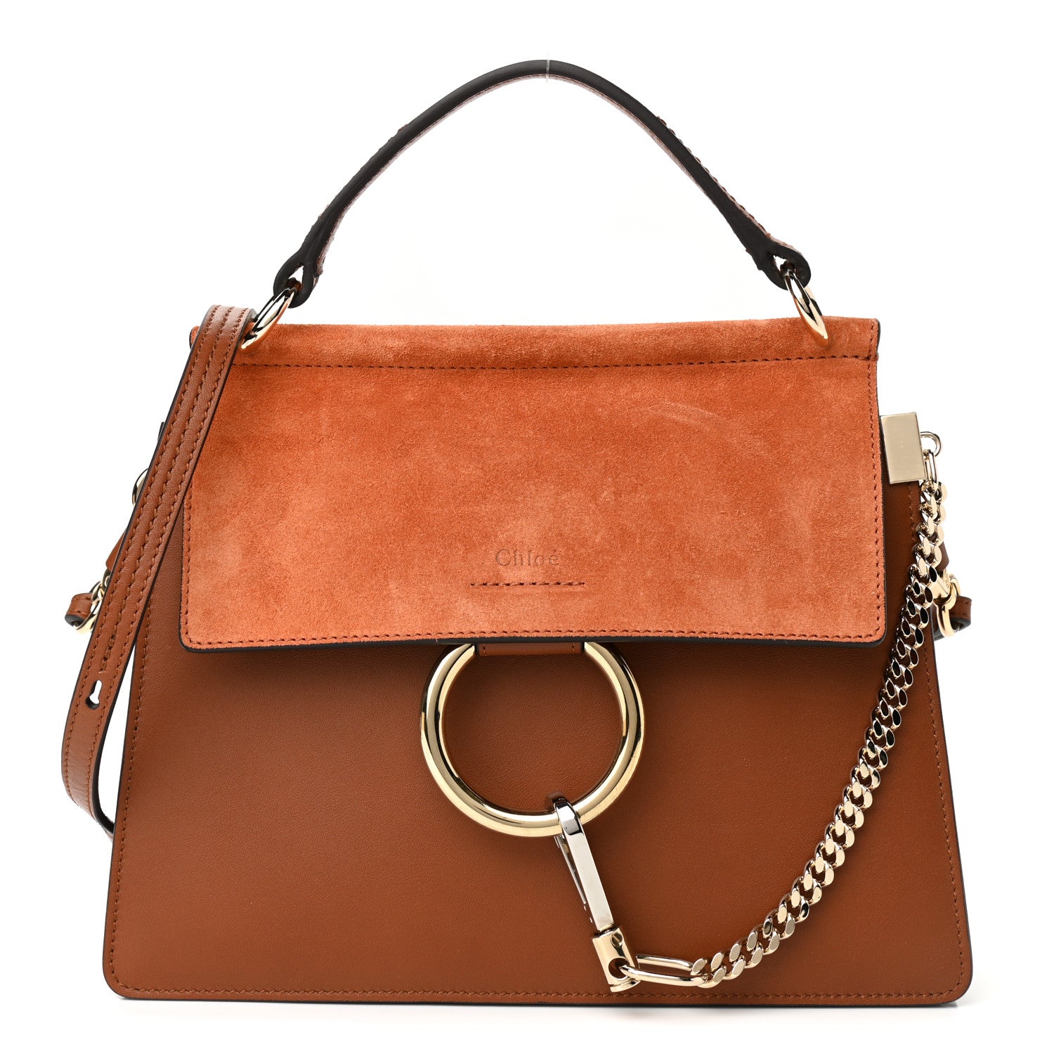Chloe Suede Calfskin Small Faye Top Handle Bag Tobacco 1 of 11