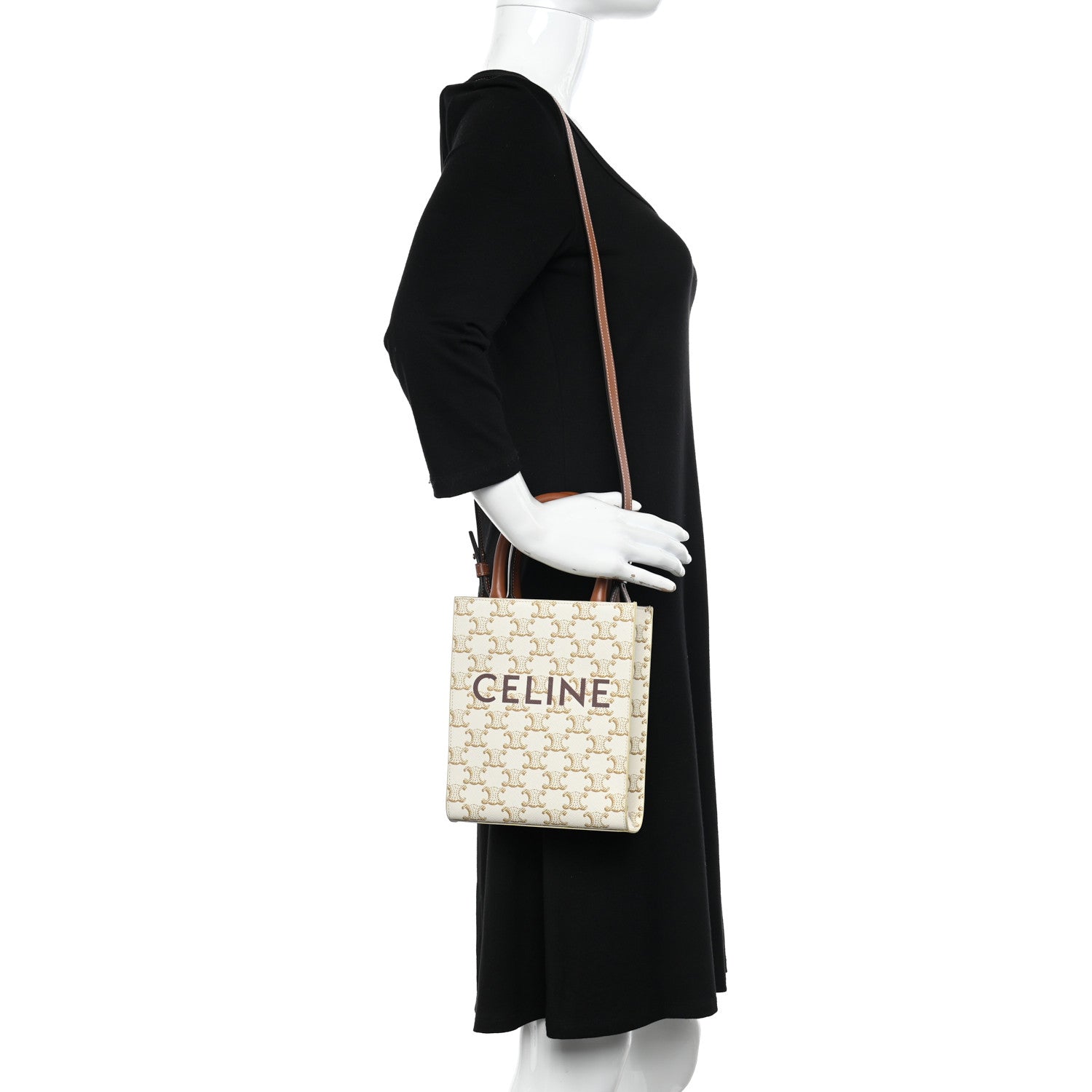 Celine Triomphe Canvas Calfskin Mini Vertical Cabas White 2 of 8