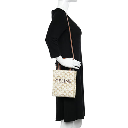 Celine Triomphe Canvas Calfskin Mini Vertical Cabas White 2 of 8