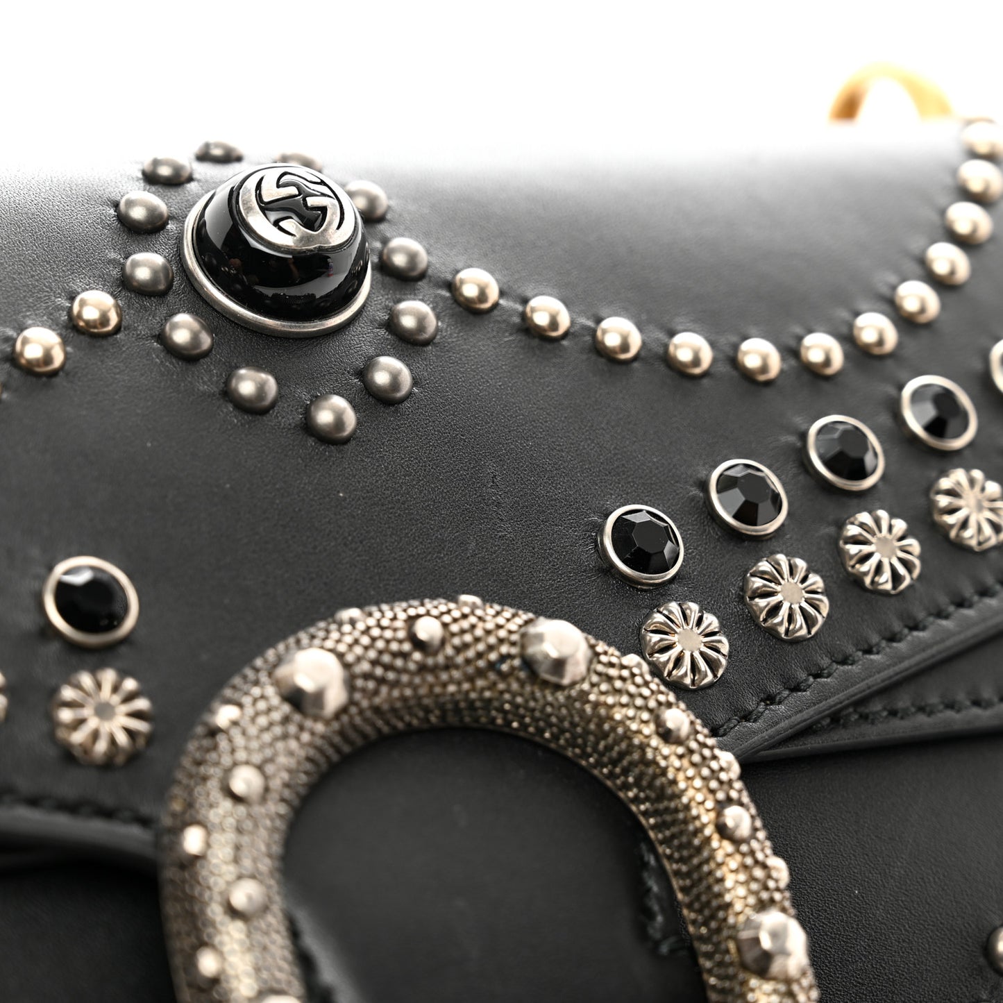 Calfskin Studded Small Dionysus Shoulder Bag Black
