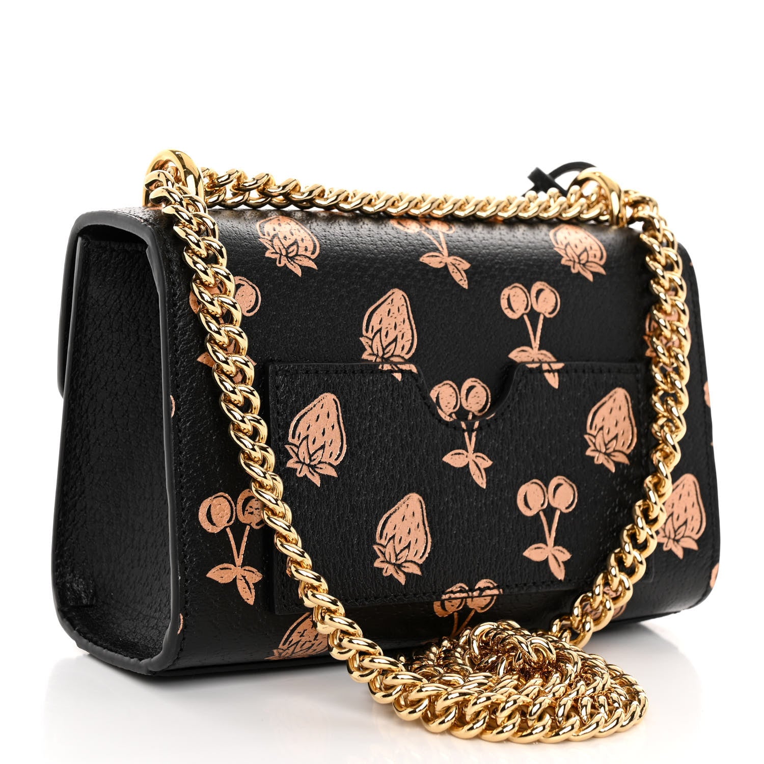 Gucci Textured Dollar Calfskin Berry Print Small Padlock Shoulder Bag Black Light Copper 3 of 12