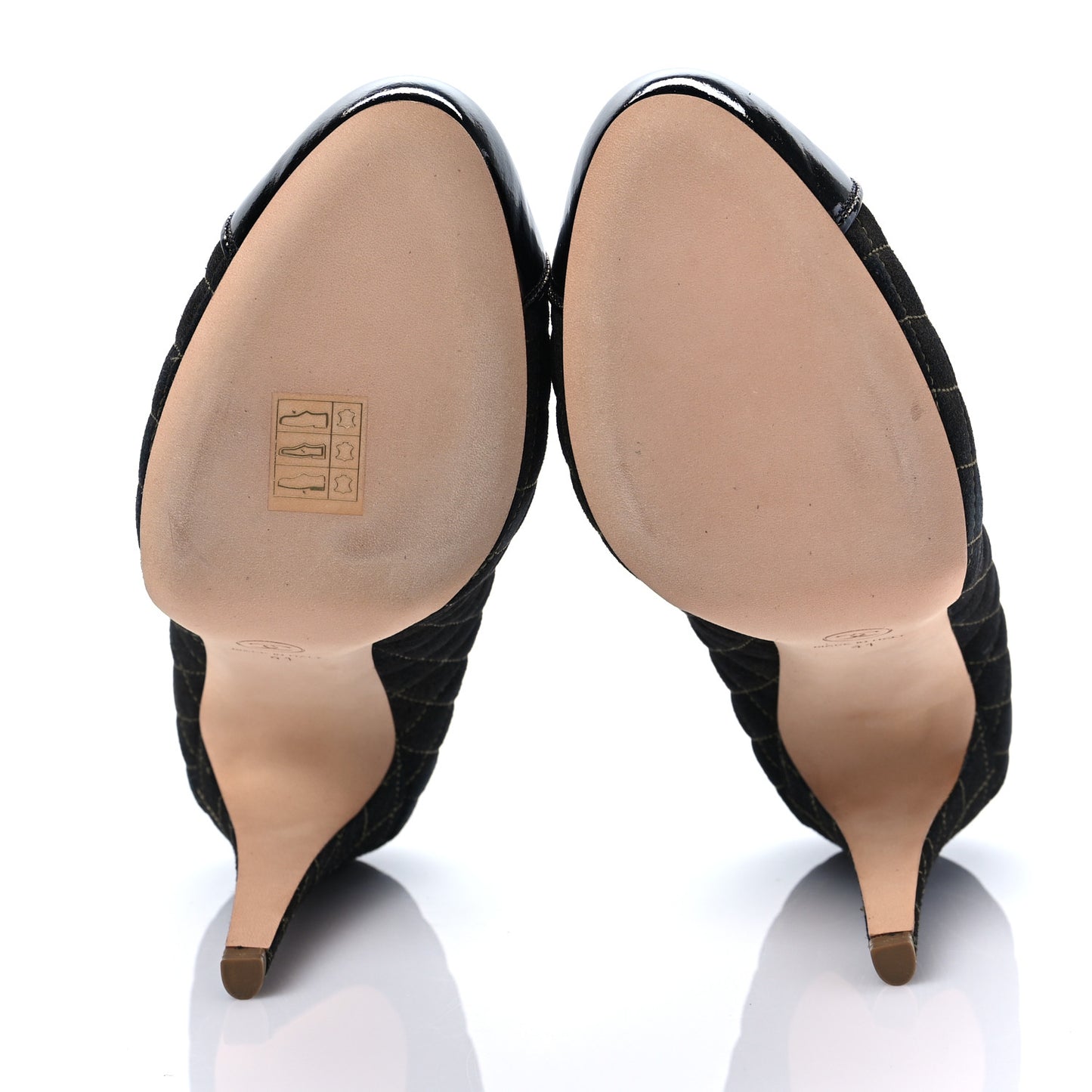 Wool Patent Quilted CC Cap Toe Pumps 41 Black