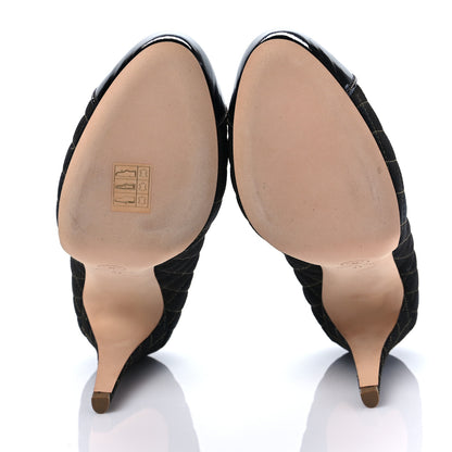 Chanel Wool Patent Quilted CC Cap Toe Pumps 41 Black 5 of 8