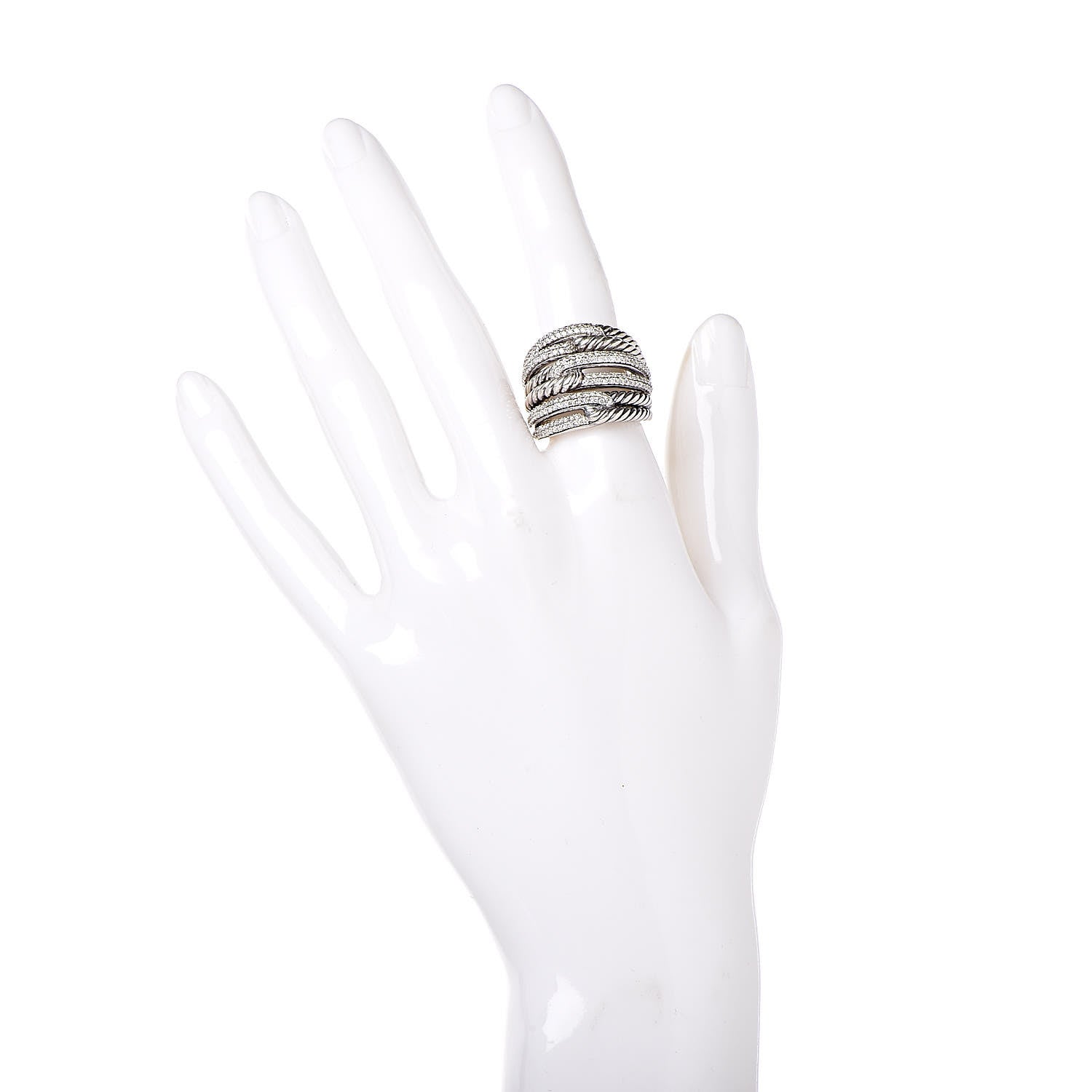 David Yurman Sterling Silver Diamond 19mm Labyrinth Triple Loop Ring 52 6 2 of 6