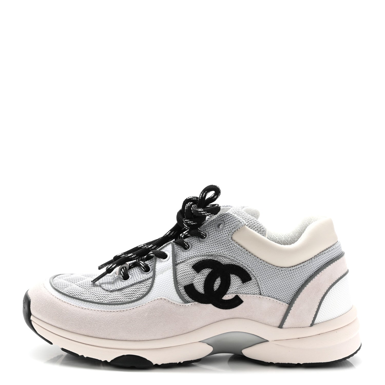 Chanel Nylon Suede Calfskin Womens CC Sneakers 41 Grey White Pink 1 of 11