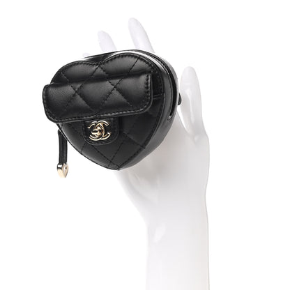 Chanel Lambskin Quilted CC In Love Heart Zipped Arm Coin Purse Black 2 of 8