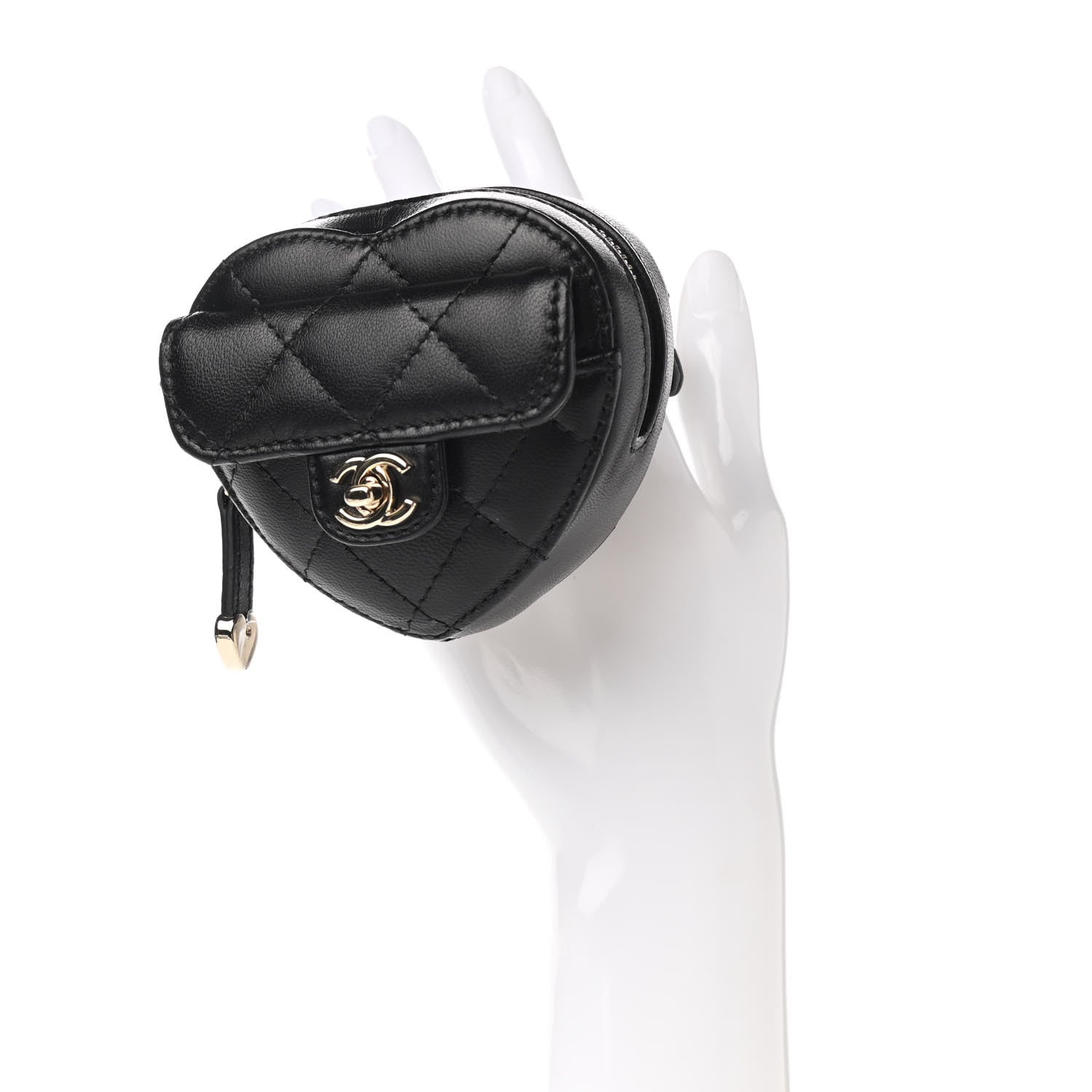 Chanel Lambskin Quilted CC In Love Heart Zipped Arm Coin Purse Black 2 of 8