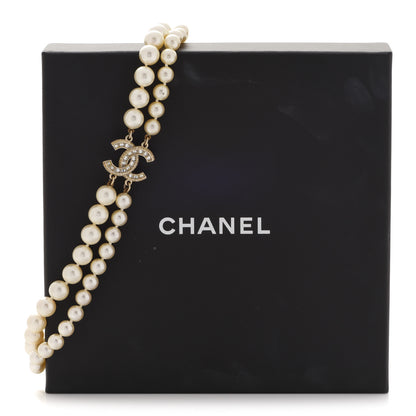 Chanel Baguette Crystal Pearl CC Double Strand Necklace Gold 6 of 6