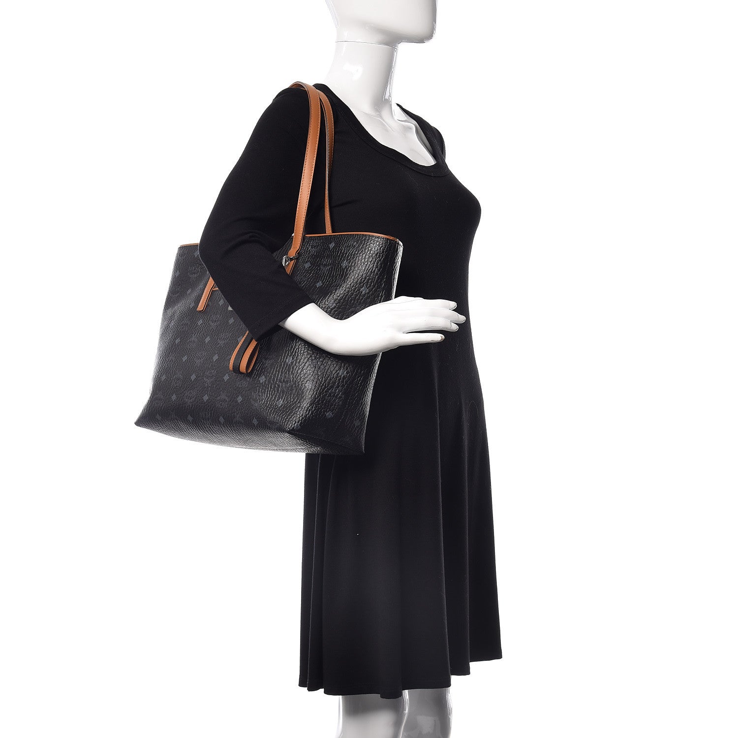 MCM Visetos Medium Anya Shopper Tote Black 2 of 10