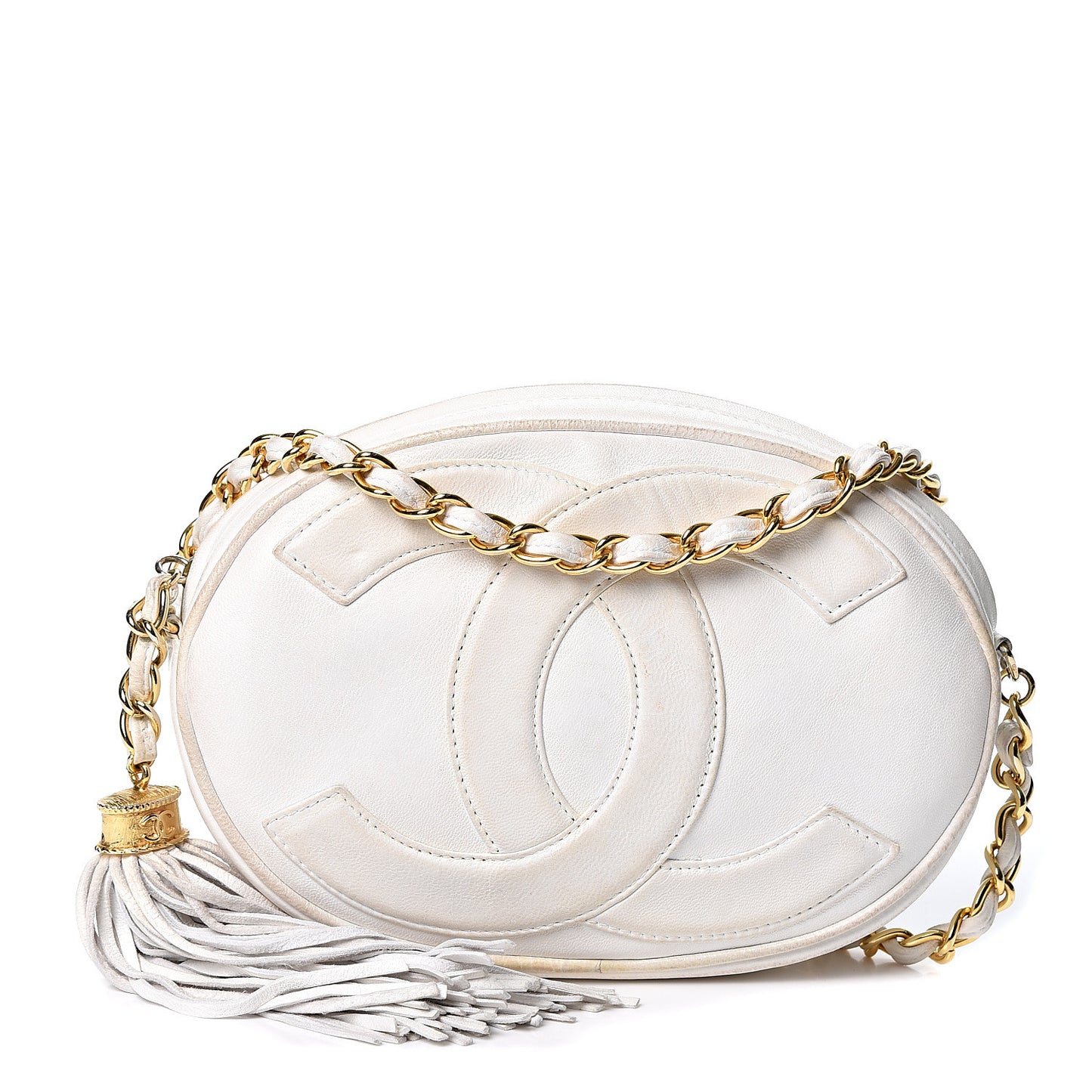 Lambskin Round Tassel Crossbody Bag White