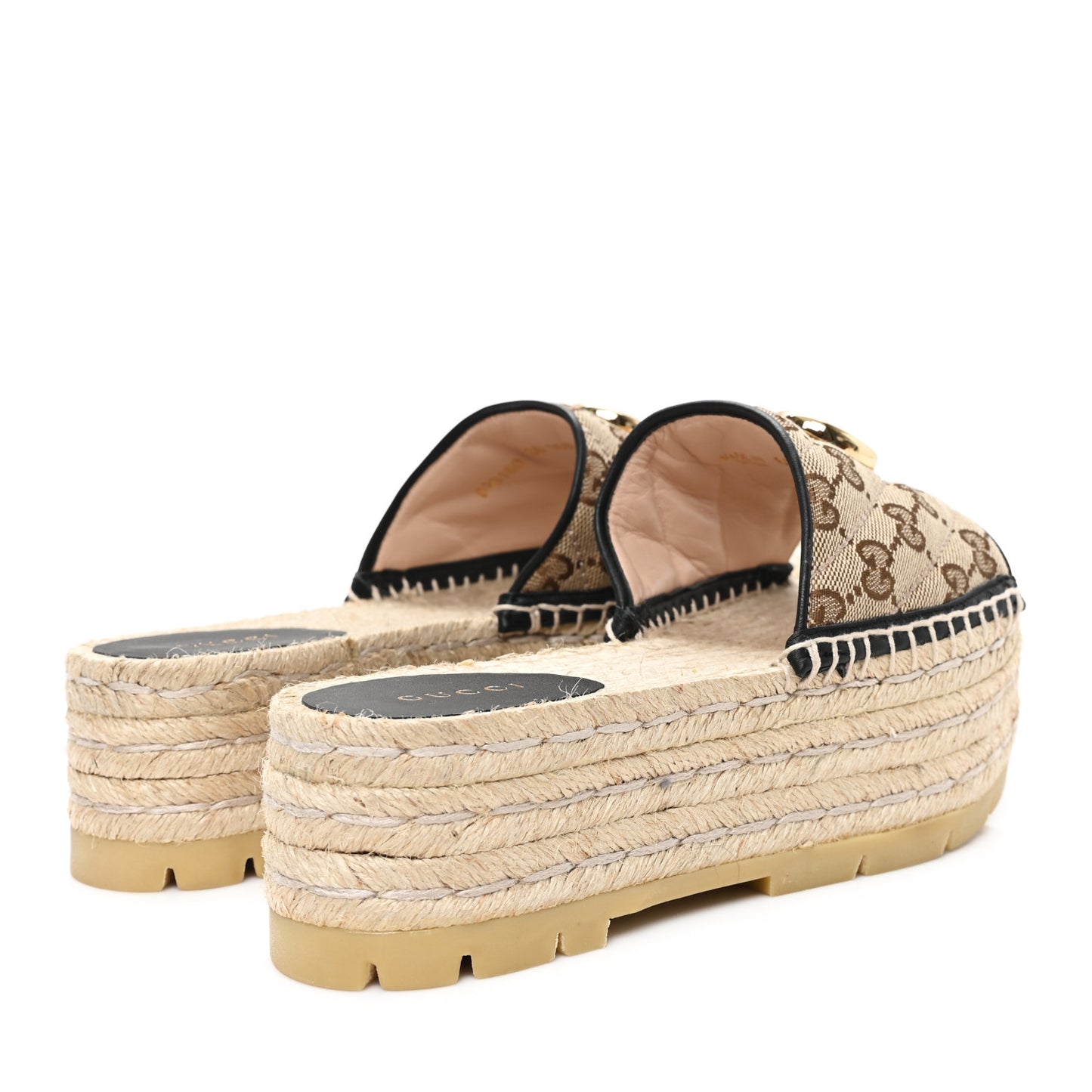 Monogram Matelasse Diagonal GG Marmont Platform Espadrille Slide Sandals 36 Beige Ebony Black