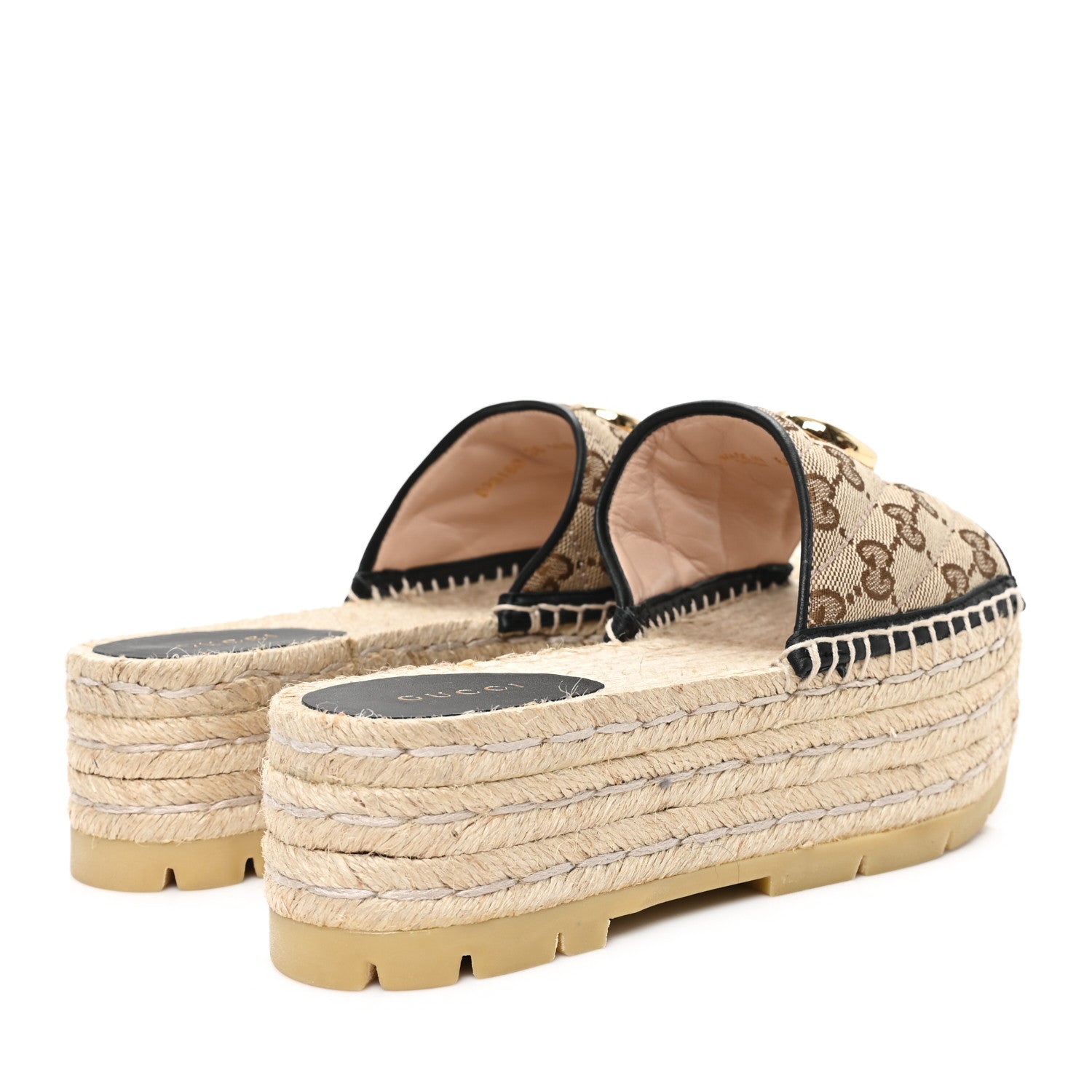 Gucci Monogram Matelasse Diagonal GG Marmont Platform Espadrille Slide Sandals 36 Beige Ebony Black 5 of 10