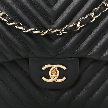Chanel Lambskin Chevron Quilted Jumbo Double Flap Black 9 of 13
