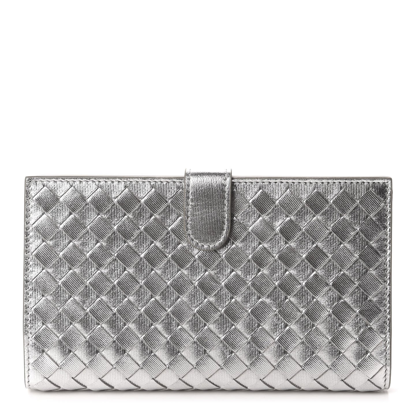 Metallic Grosgrain Intrecciato Continental Wallet Silver