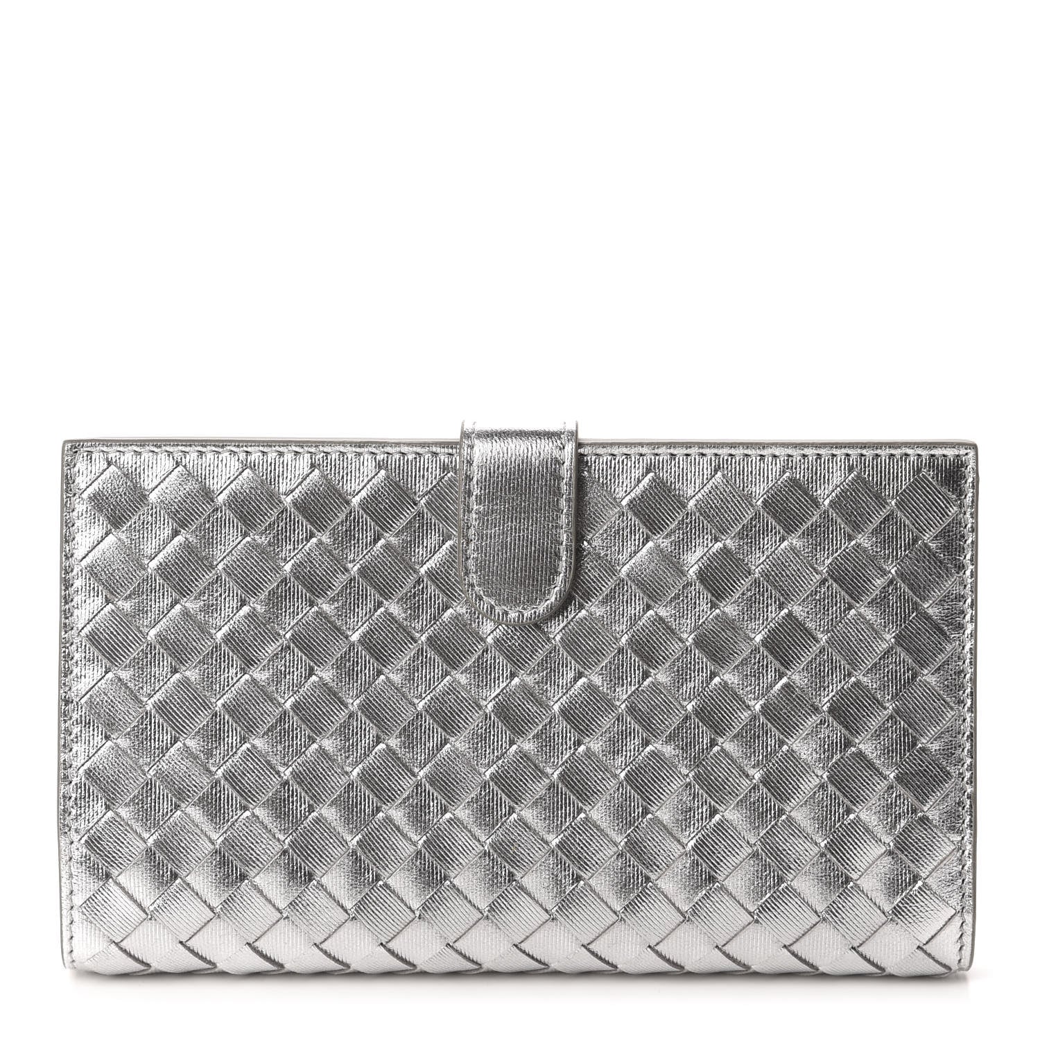 Bottega Veneta Metallic Grosgrain Intrecciato Continental Wallet Silver 1 of 8