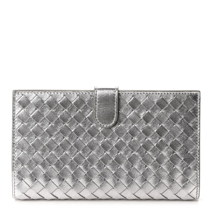 Bottega Veneta Metallic Grosgrain Intrecciato Continental Wallet Silver 1 of 8