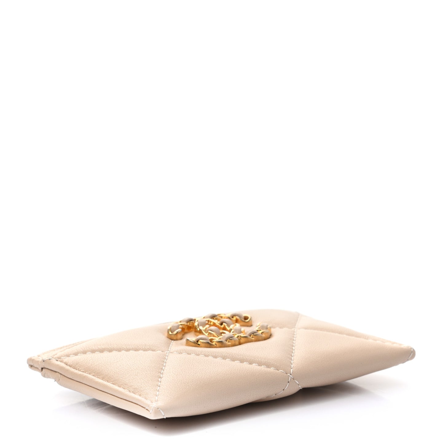 Goatskin Quilted 19 Card Holder Beige