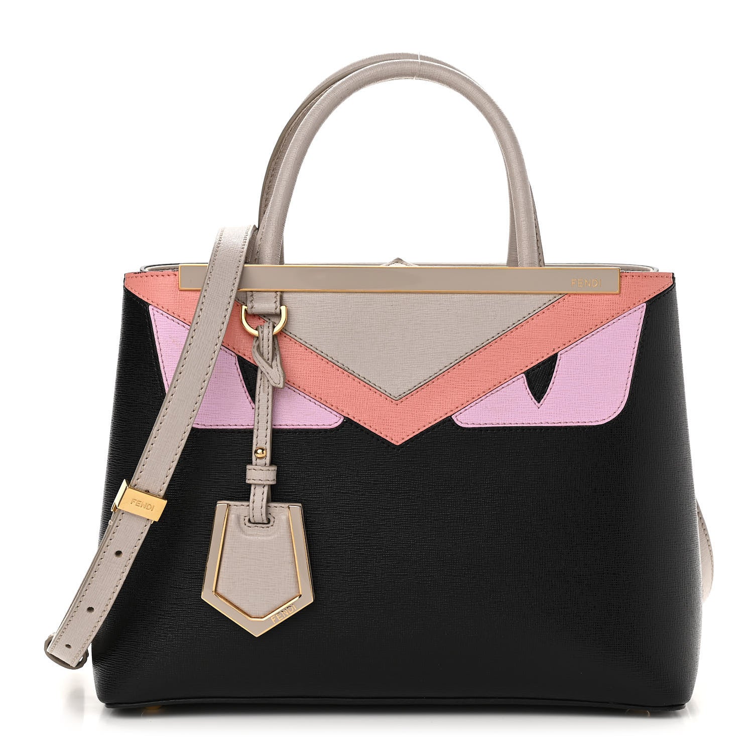Fendi Vitello Elite Monster Petite 2Jours Tote Black Grigio Polvere Multicolor 1 of 13