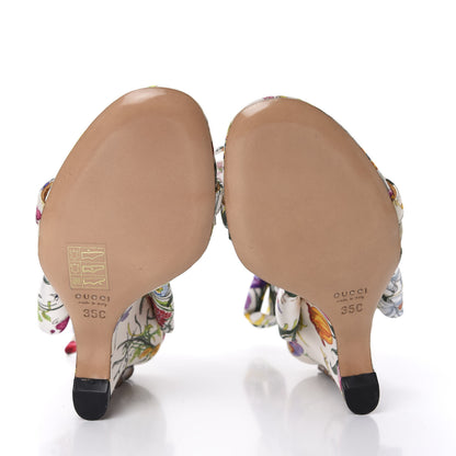 Gucci Satin Floral Ankle Strap Wedge Sandals 35 White Multicolor 6 of 8