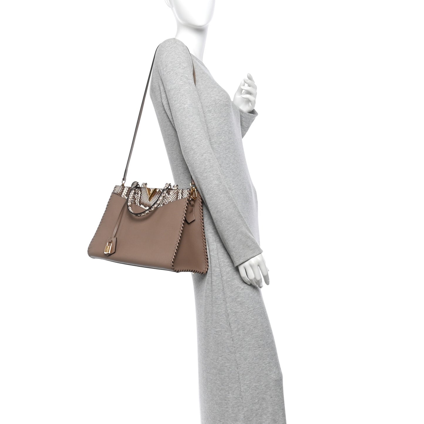 Calfskin Snakeskin Very Zipped Tote Taupe