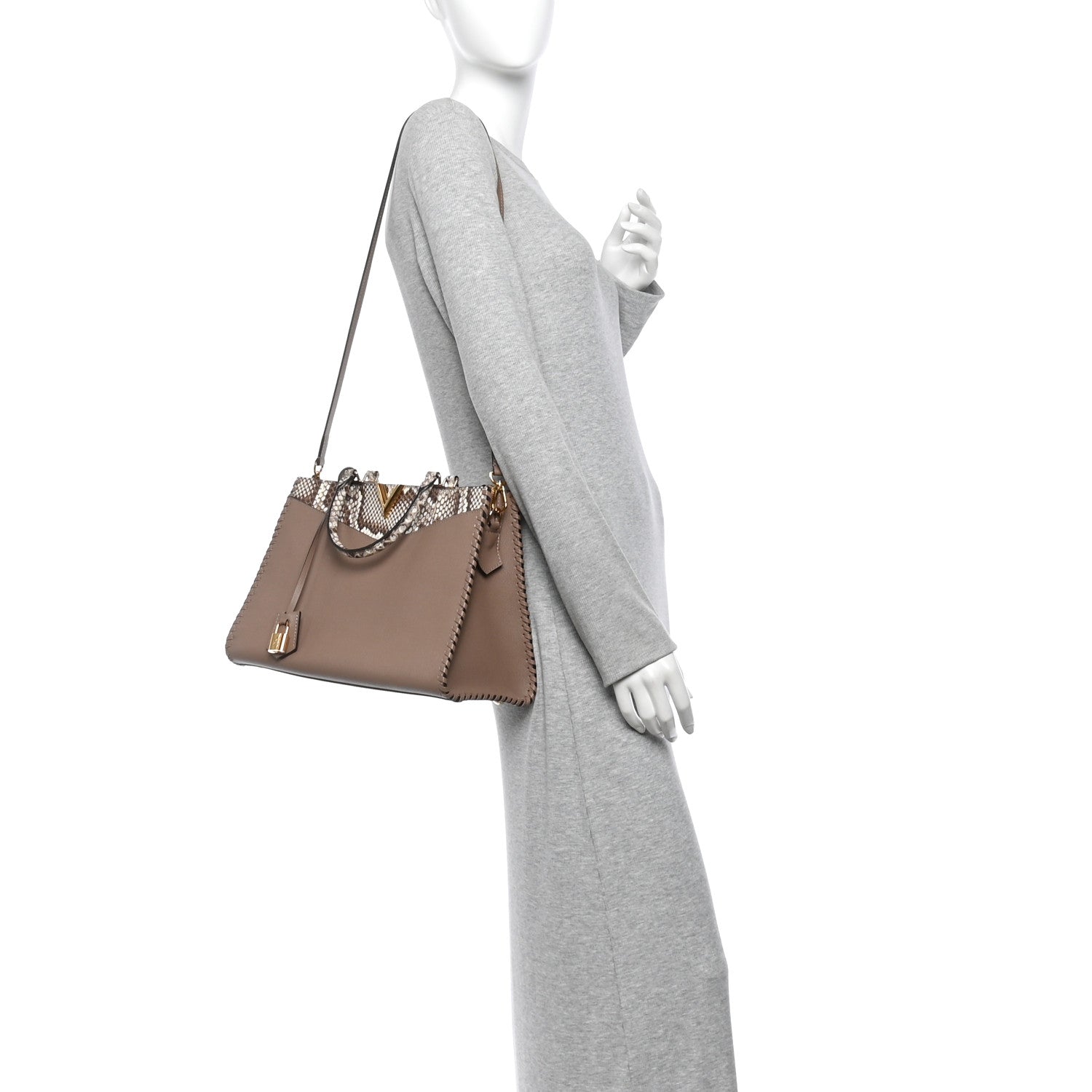 Louis Vuitton Calfskin Snakeskin Very Zipped Tote Taupe 2 of 9