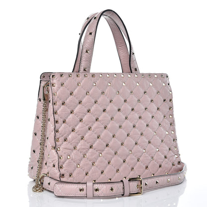 Valentino Garavani Craquele Nappa Rockstud Spike Tote Poudre 3 of 6