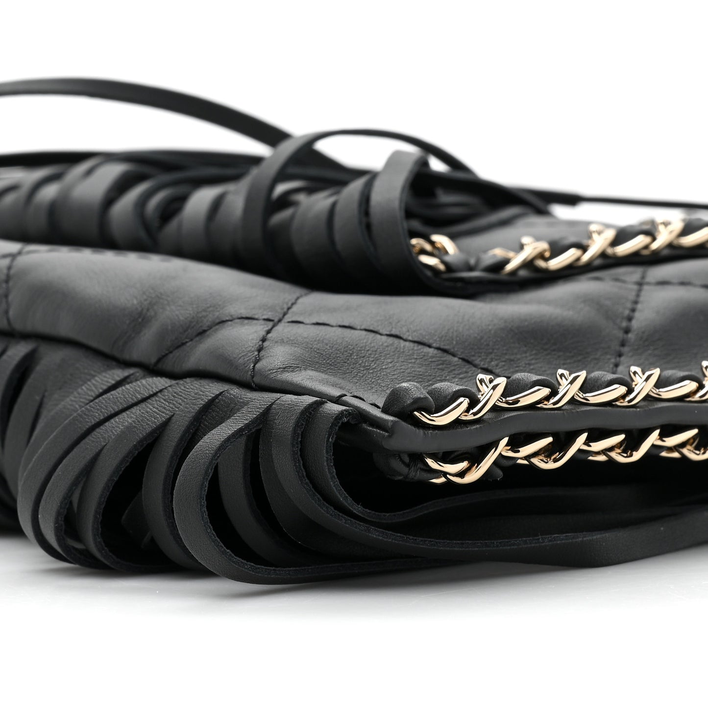 Calfskin Quilted Fringe Shopping Bag Black