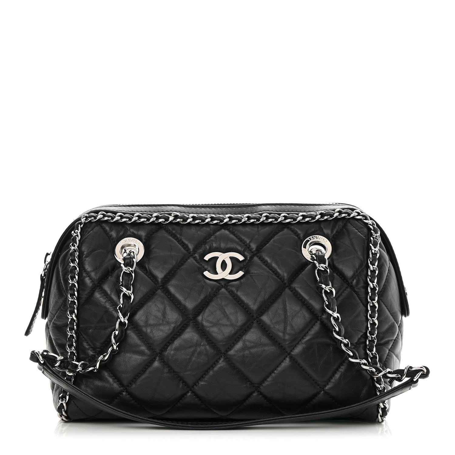 Chanel Crumpled Calfskin Quilted Chain All Over Shoulder Bag Black 1 of 10
