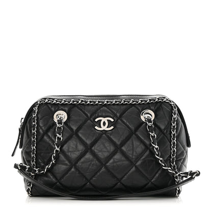Chanel Crumpled Calfskin Quilted Chain All Over Shoulder Bag Black 1 of 10