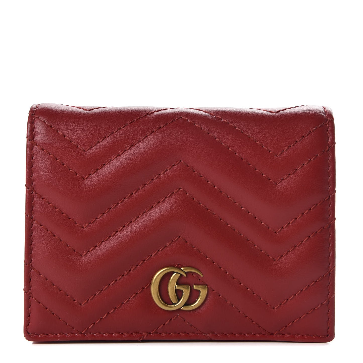 Calfskin Matelasse GG Marmont Card Case Wallet Hibiscus Red