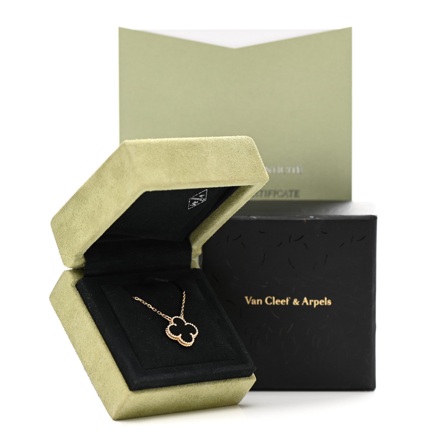 Van Cleef & Arpels 18K Yellow Gold Black Onyx Vintage Alhambra Pendant Necklace 7 of 7