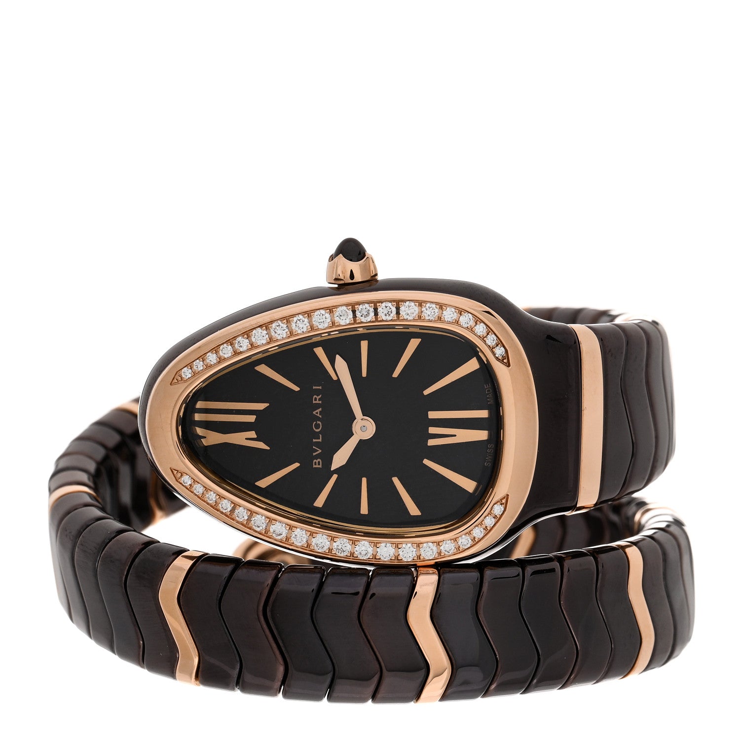 Bulgari 18K Rose Gold Ceramic Diamond Bezel 35mm Serpenti Tubogas Quartz Watch Black 2 of 5