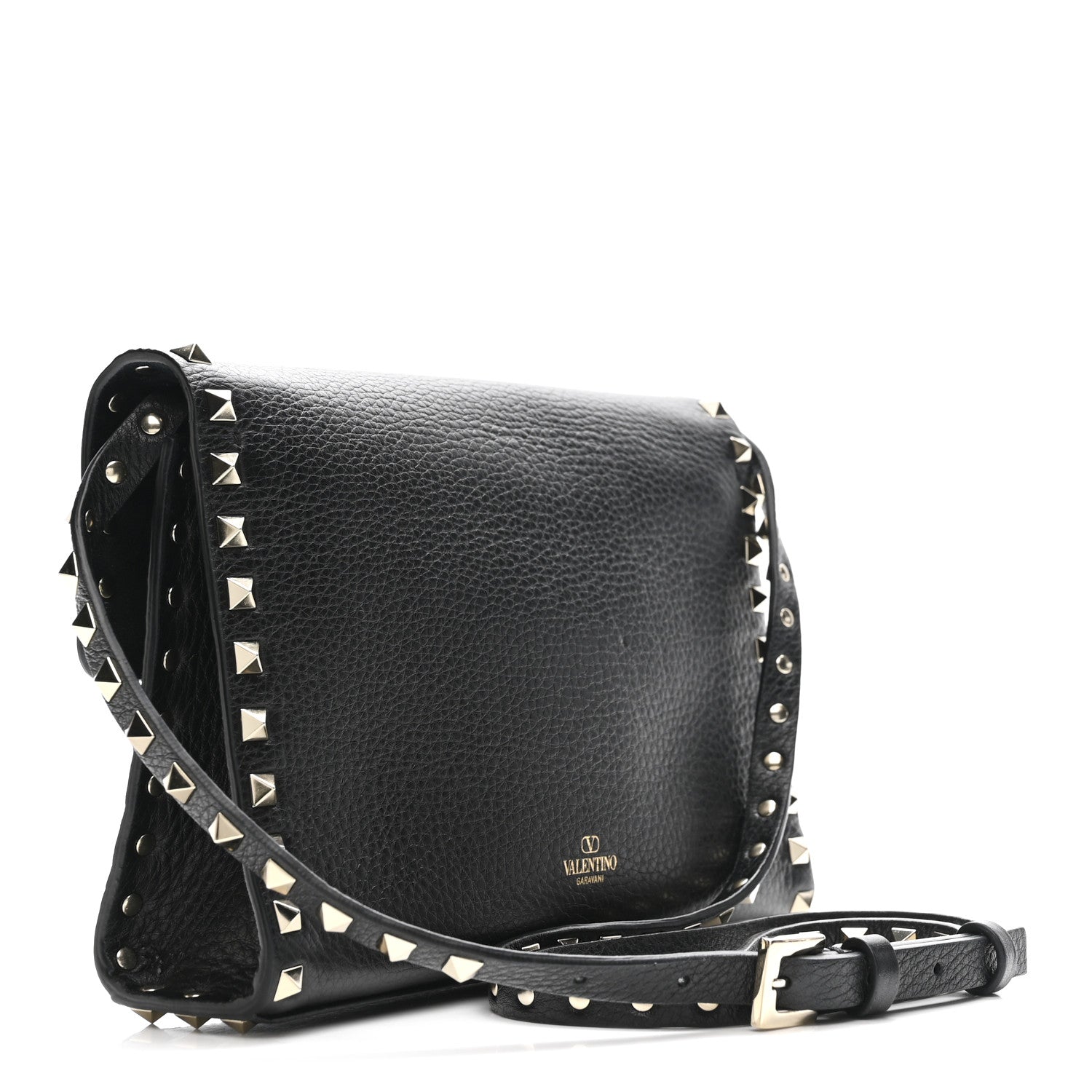 Valentino Garavani Pebbled Calfskin Medium Rockstud Flip Lock Crossbody Bag Black 3 of 12