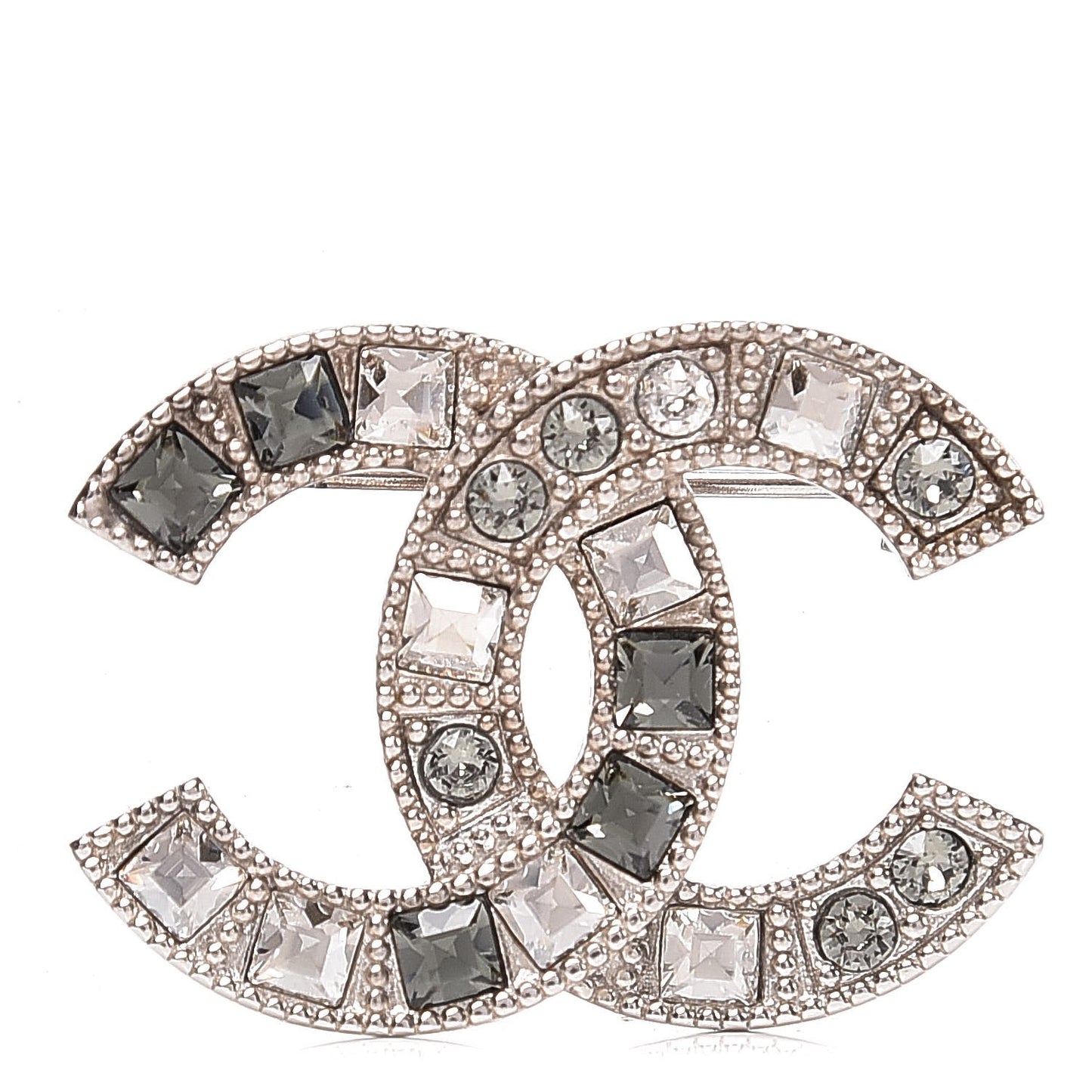Crystal Baguette CC Brooch Grey Silver