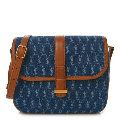 Saint Laurent Denim All-Over Monogram Small Le Monogramme Satchel Navy Blue 1 of 8