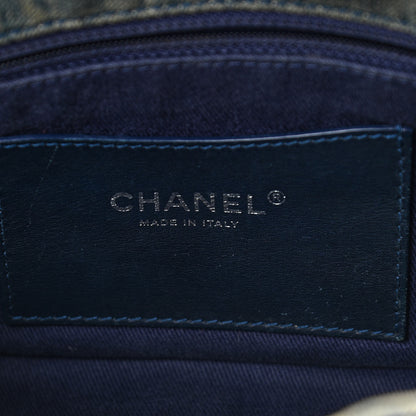 Chanel Denim Quilted Camellia Embroidered Medium Flap Blue 8 of 10