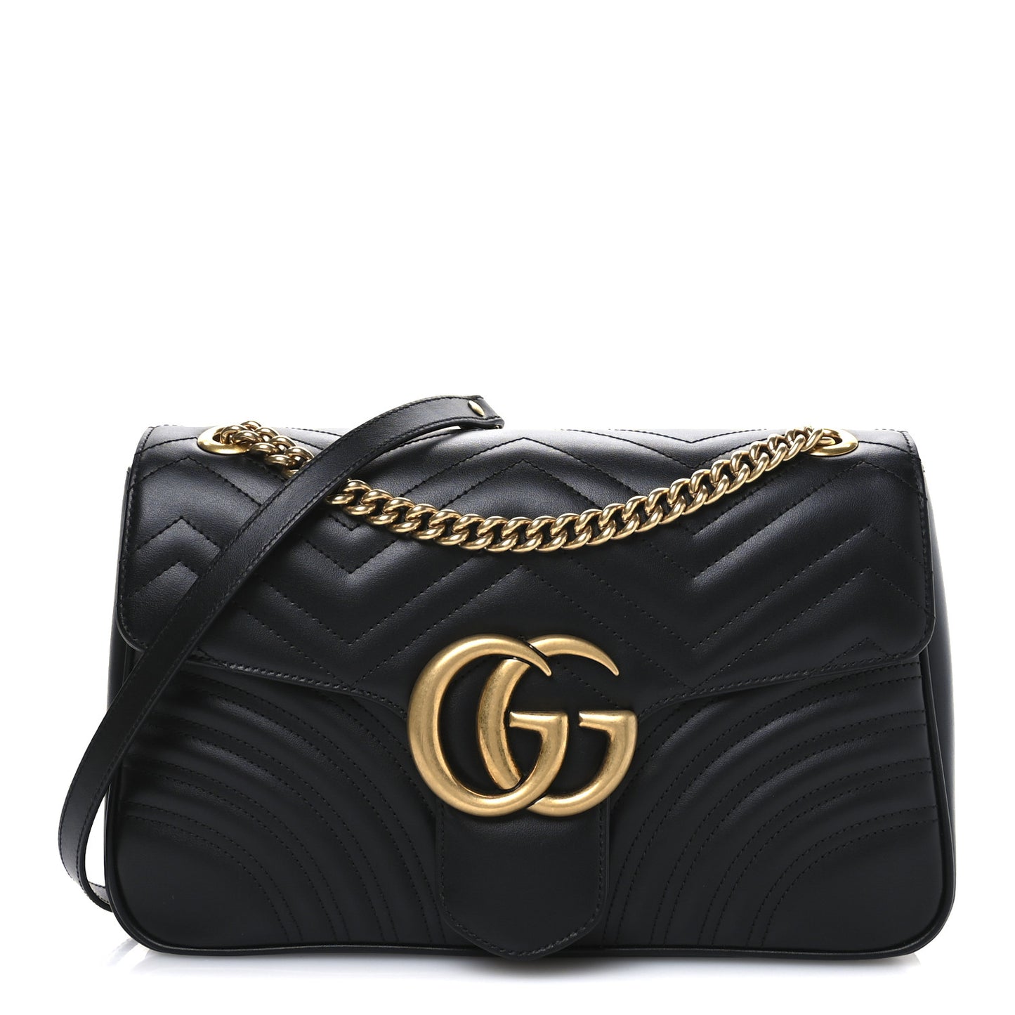 Calfskin Matelasse Medium GG Marmont Shoulder Bag Black
