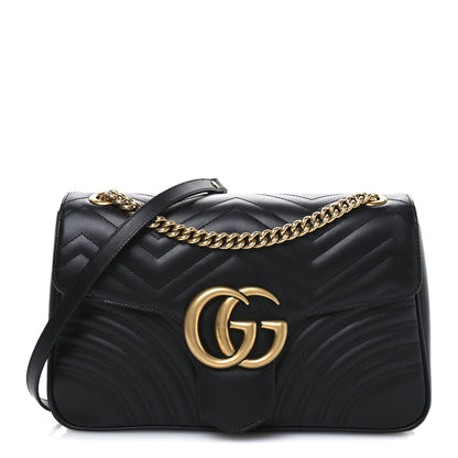 Gucci Calfskin Matelasse Medium GG Marmont Shoulder Bag Black 1 of 11