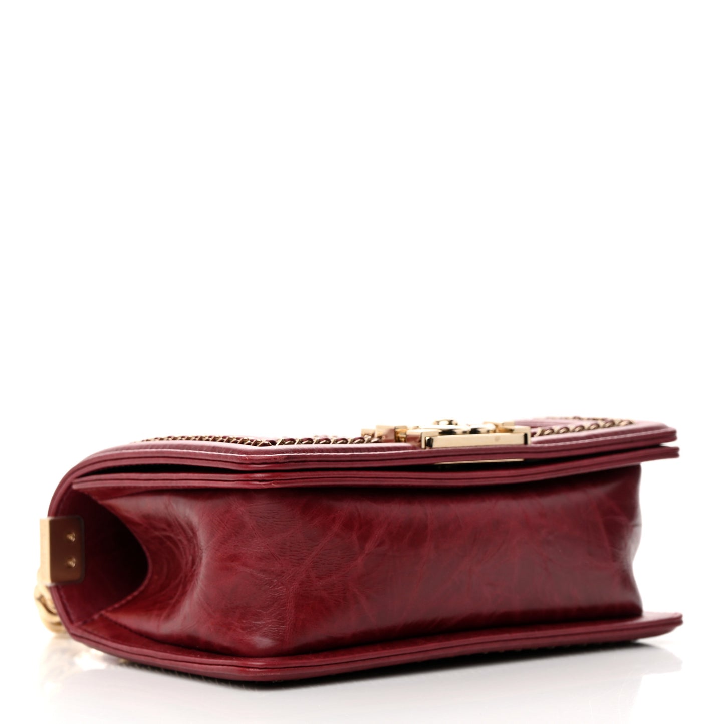 Crumpled Calfskin Chevron Small Chain Boy Flap Burgundy