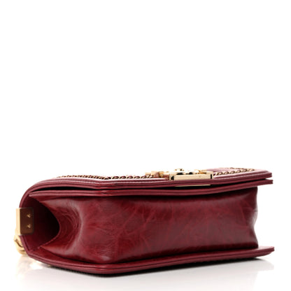 Chanel Crumpled Calfskin Chevron Small Chain Boy Flap Burgundy 4 of 13